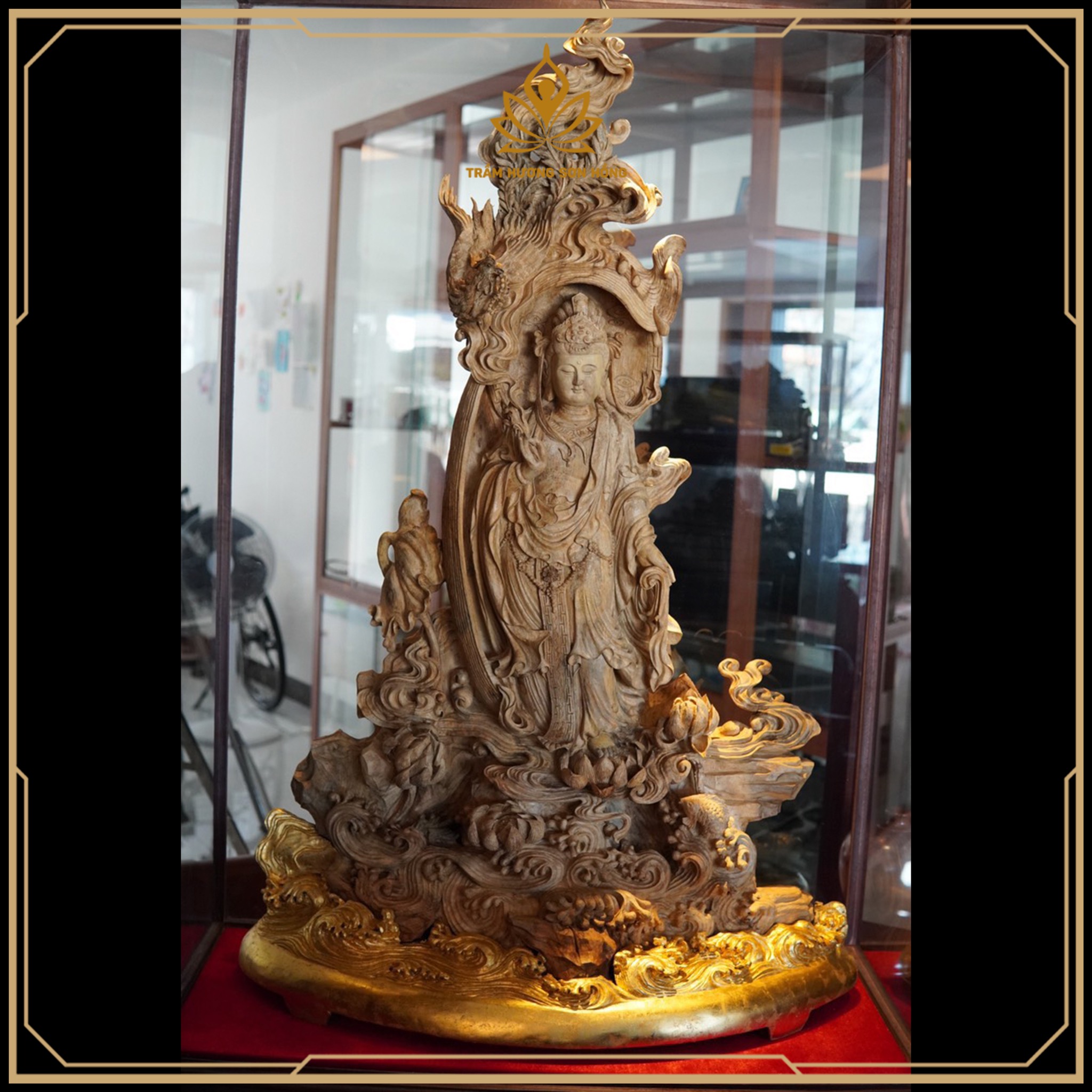 TƯỢNG TRẦM HƯƠNG PHƯỢNG HOÀNG QUAN ÂM - ĐẾ DÁT VÀNG