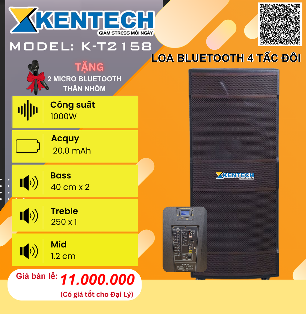  Loa Bluetooth 4 Tấc Đôi K-T2158 