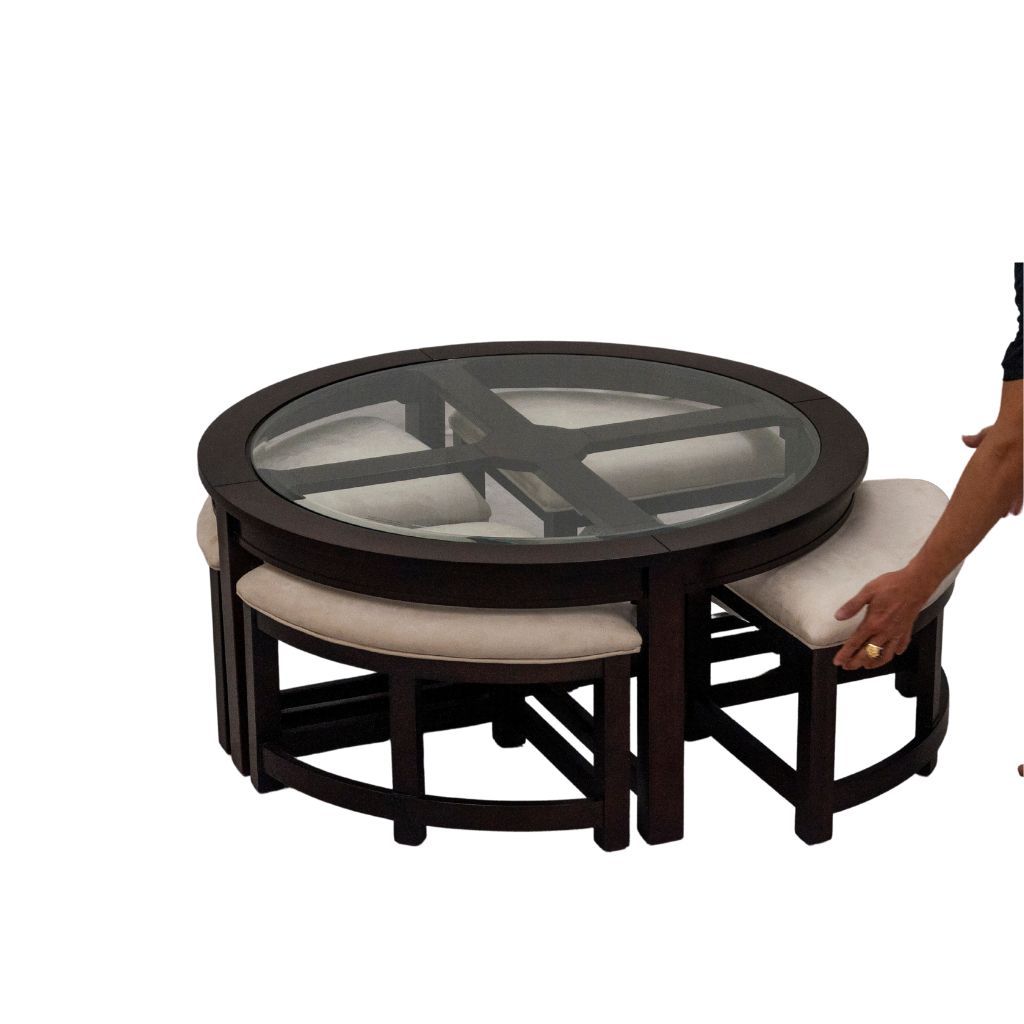 Bộ bàn trà gỗ kính 4 ghế | EVERLY | Đen