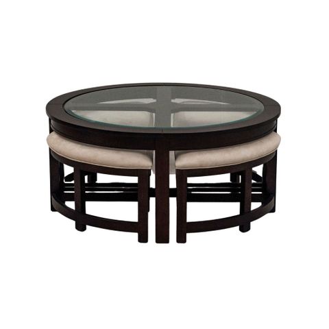  Bộ bàn trà gỗ kính 4 ghế | EVERLY | Đen 