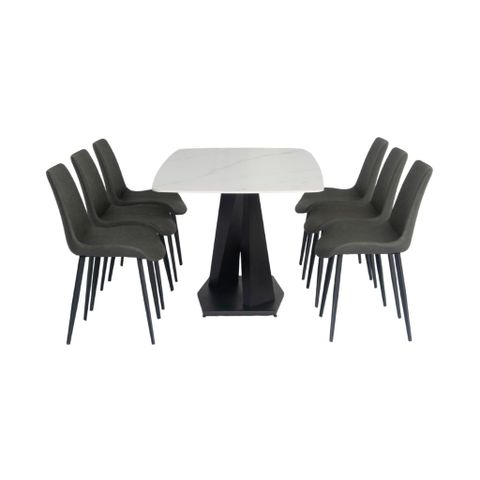  Bộ bàn ăn chân sắt chéo mặt đá | EDITH | Trắng 