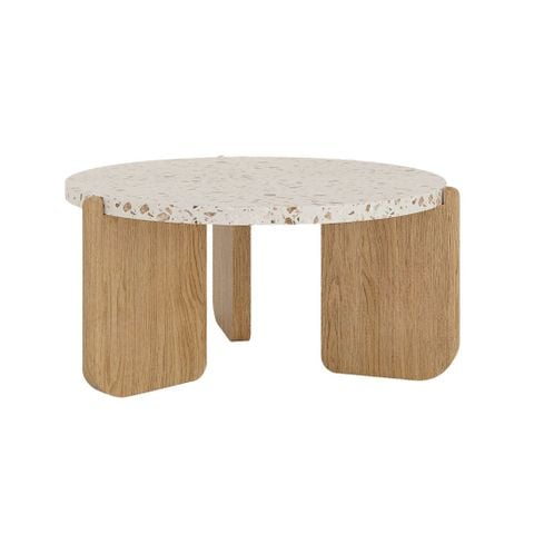  Bàn sofa tròn chân gỗ mặt đá | HAVEN 