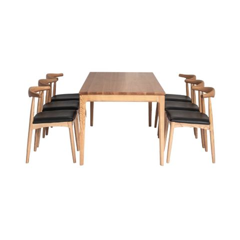 Bộ bàn ăn gỗ | EVERETT - 1M8 & 6 Ghế | Bull -Tự nhiên 