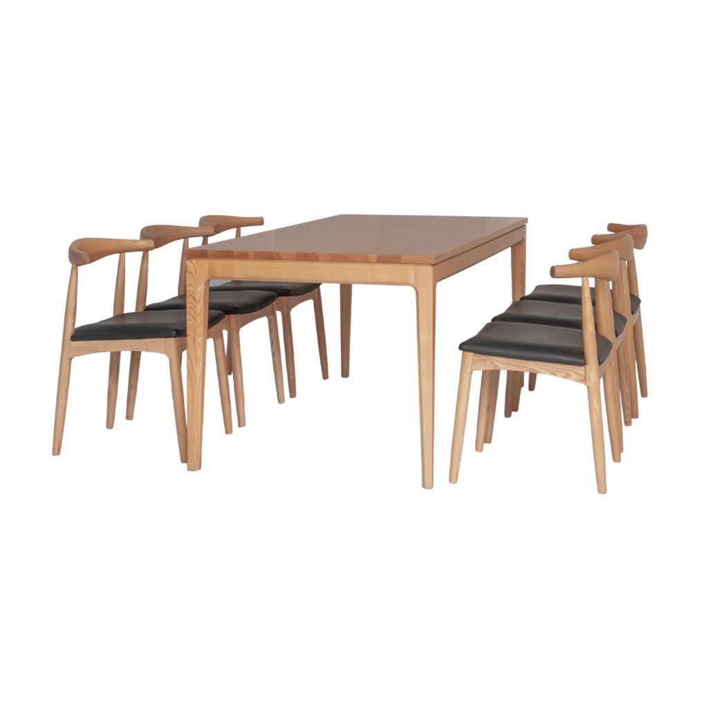 Bộ bàn ăn gỗ | EVERETT - 1M8 & 6 Ghế | Bull -Tự nhiên