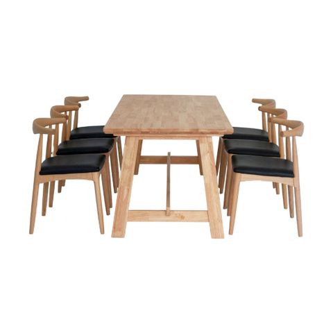  Bộ bàn ăn gỗ | MILES - 1M9 & 6 Ghế | Bull - Tự nhiên 