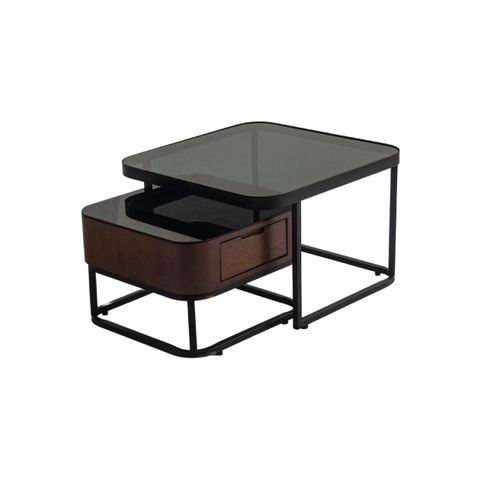  Bàn sofa vuông chân sắt mặt kính | CHARLIE | Đen 