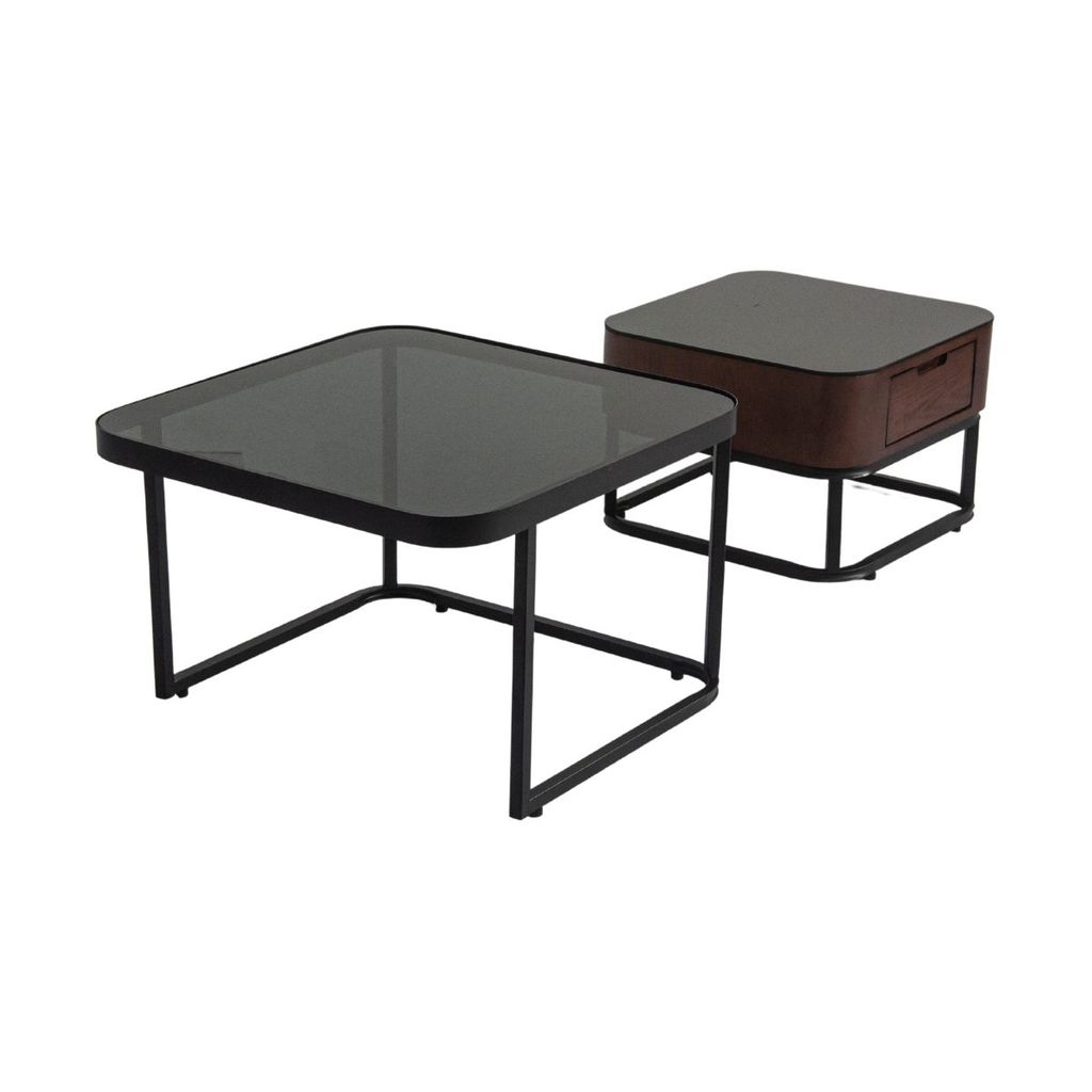 Bàn sofa vuông chân sắt mặt kính | CHARLIE | Đen