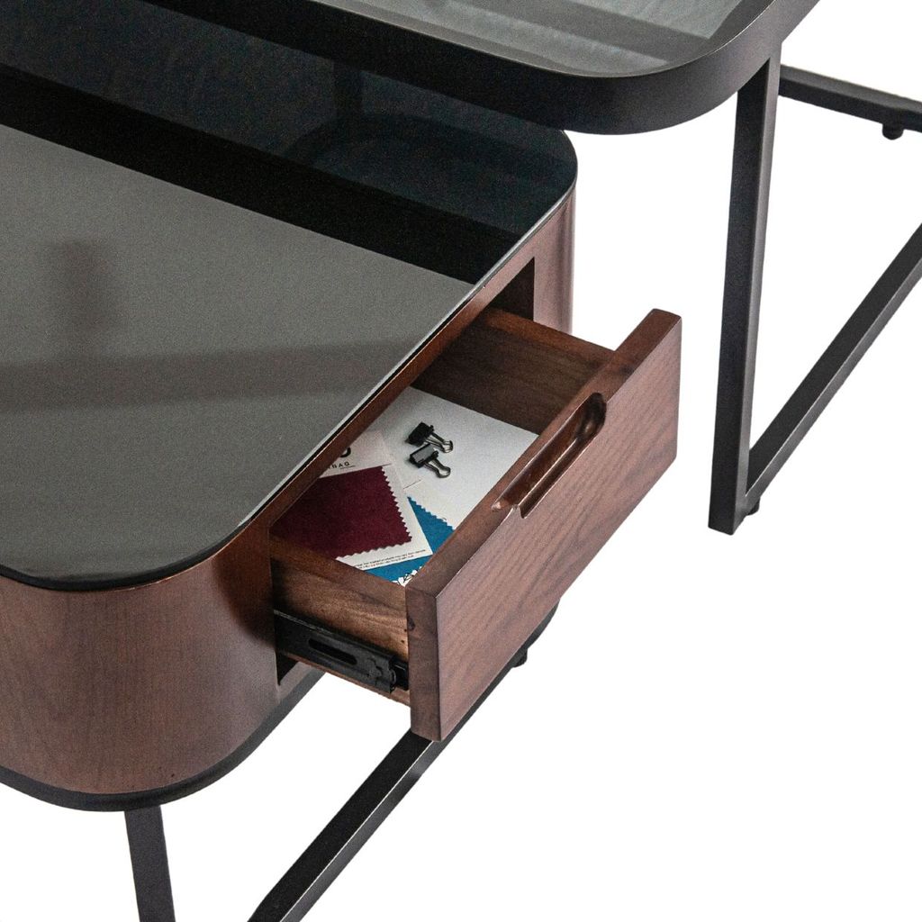Bàn sofa vuông chân sắt mặt kính | CHARLIE | Đen