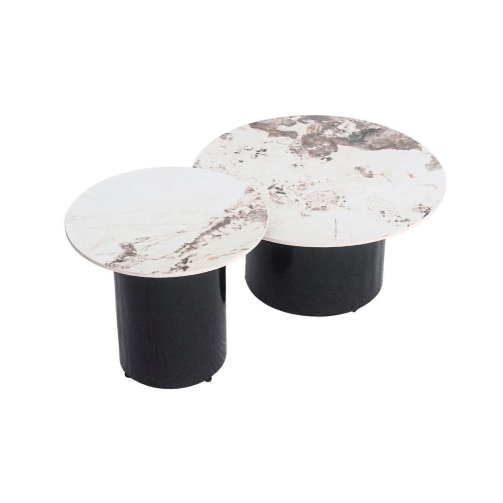 Bàn sofa tròn chân sắt mặt đá | CLOVER | Trắng đá