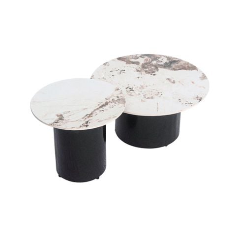  Bàn sofa tròn chân sắt mặt đá | CLOVER | Trắng đá 