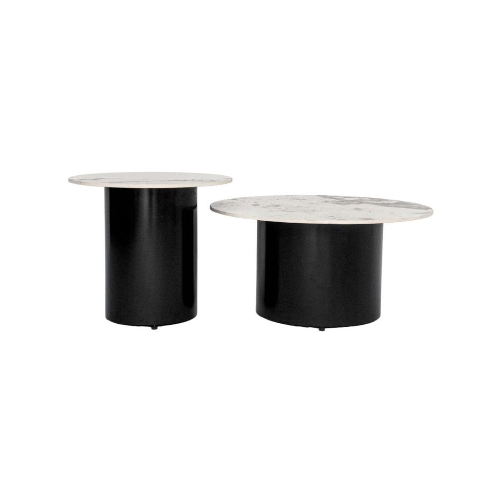 Bàn sofa tròn chân sắt mặt đá | CLOVER | Trắng đá