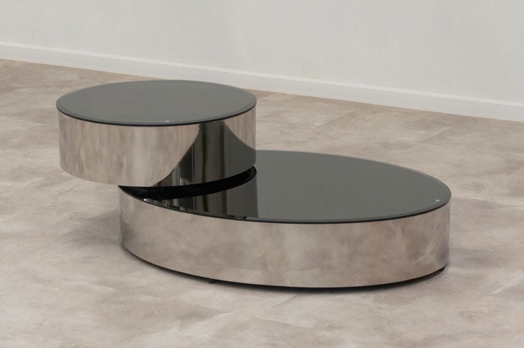 Bàn sofa oval chân inox mặt kính | IVES | Inox - Đen