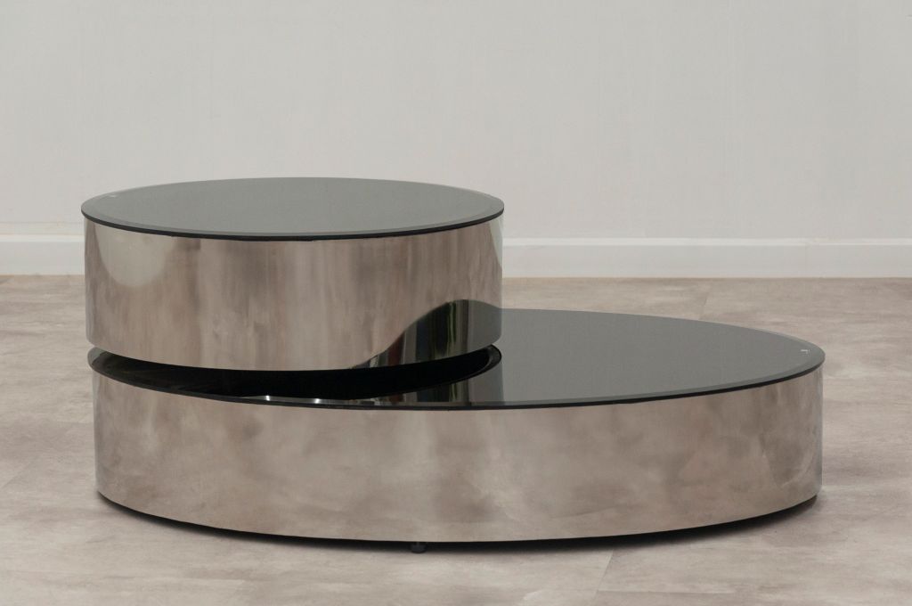 Bàn sofa oval chân inox mặt kính | IVES | Inox - Đen