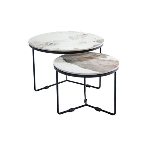  Bàn sofa tròn chân sắt mặt đá | ETTA | Trắng đá 