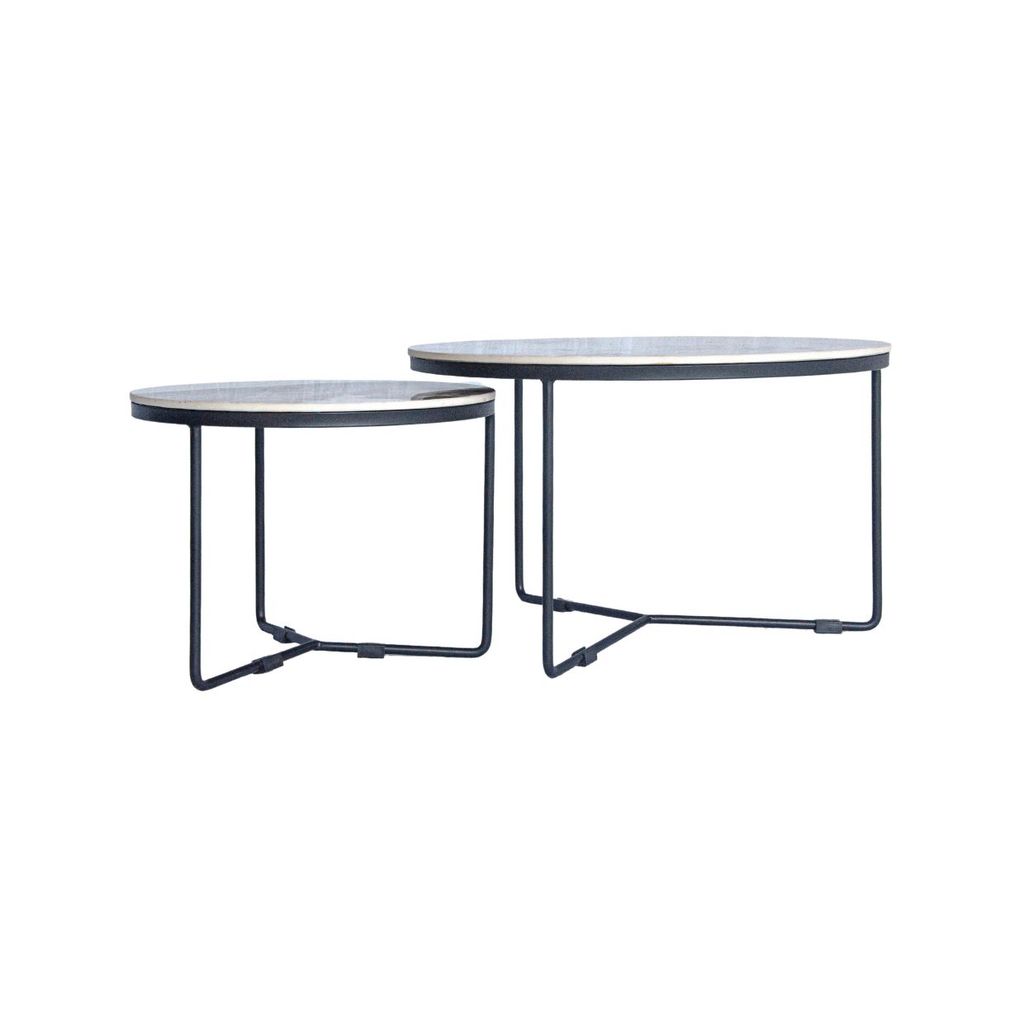 Bàn sofa tròn chân sắt mặt đá | ETTA | Trắng đá