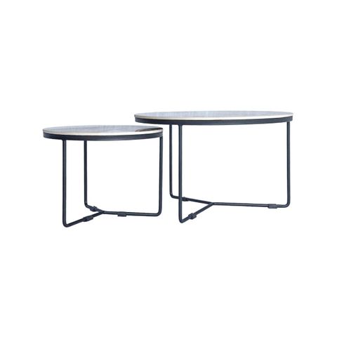  Bàn sofa tròn chân sắt mặt đá | ETTA | Trắng đá 