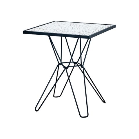  Bàn café vuông chân sắt mặt đá | FI10 | Trắng 