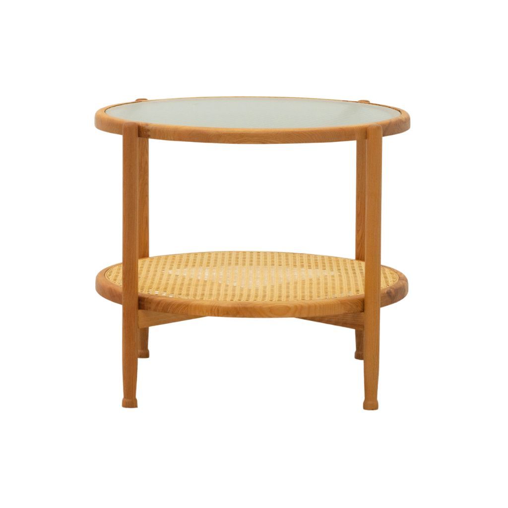 Bàn sofa tròn gỗ mặt kính | LINTON
