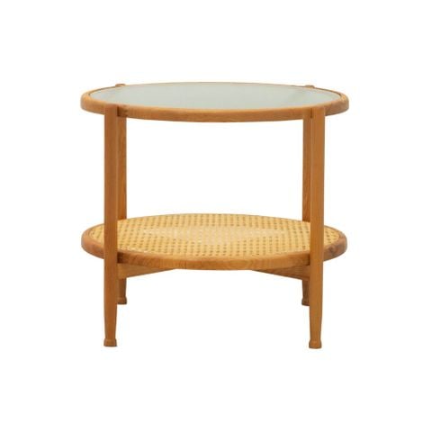  Bàn sofa tròn gỗ mặt kính | LINTON 