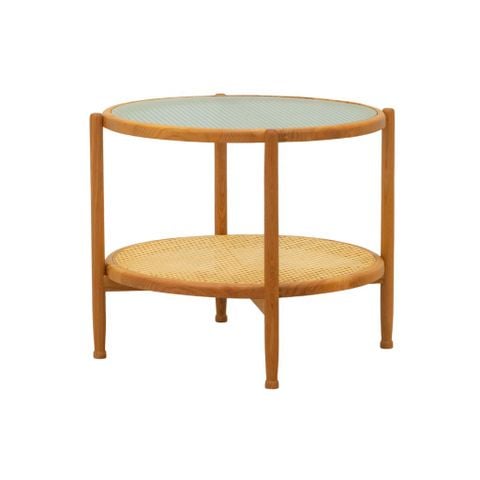  Bàn sofa tròn gỗ mặt kính | LINTON 