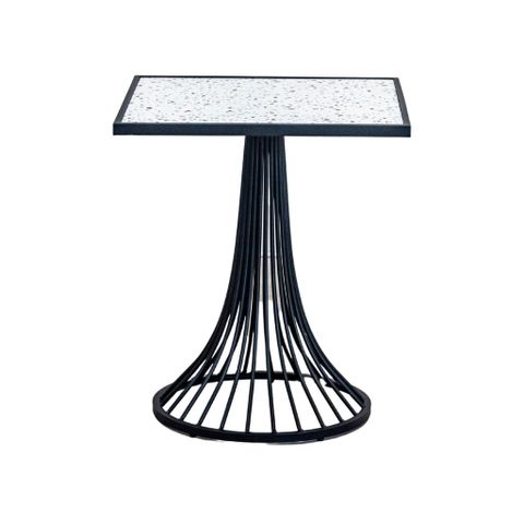  Bàn café vuông chân sắt mặt đá | LOA KÈN | Trắng 