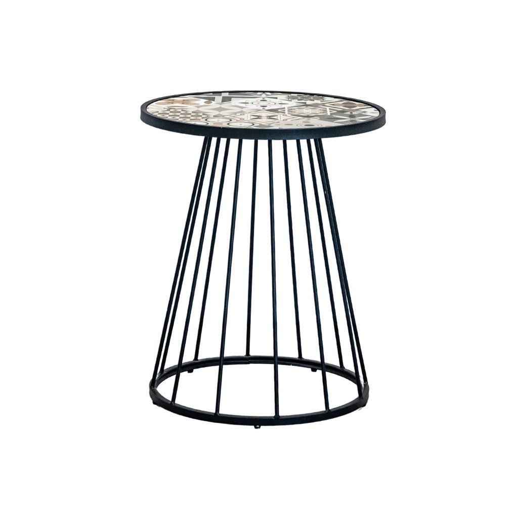 Bàn café tròn cao chân sắt mặt gỗ | QUEEN | Hoa