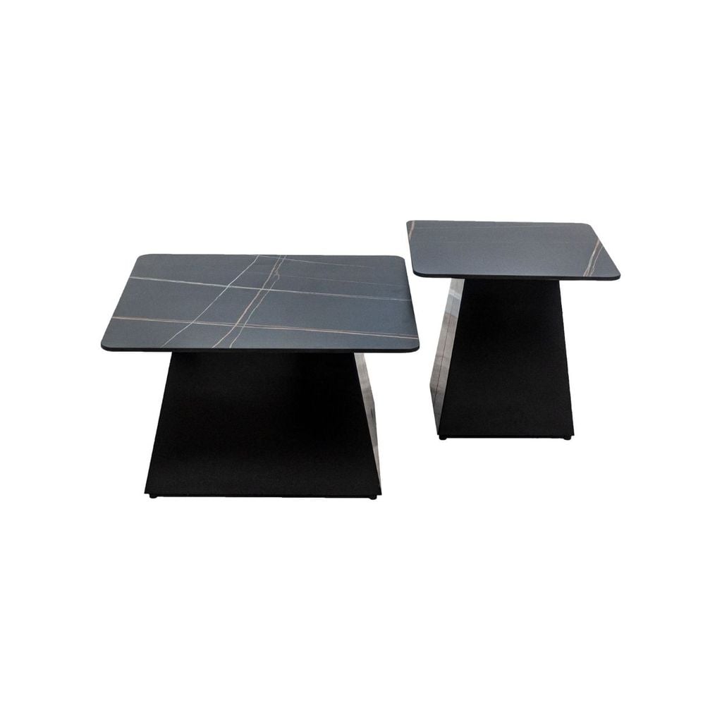 Bàn sofa vuông chân sắt mặt đá | TED | Đen