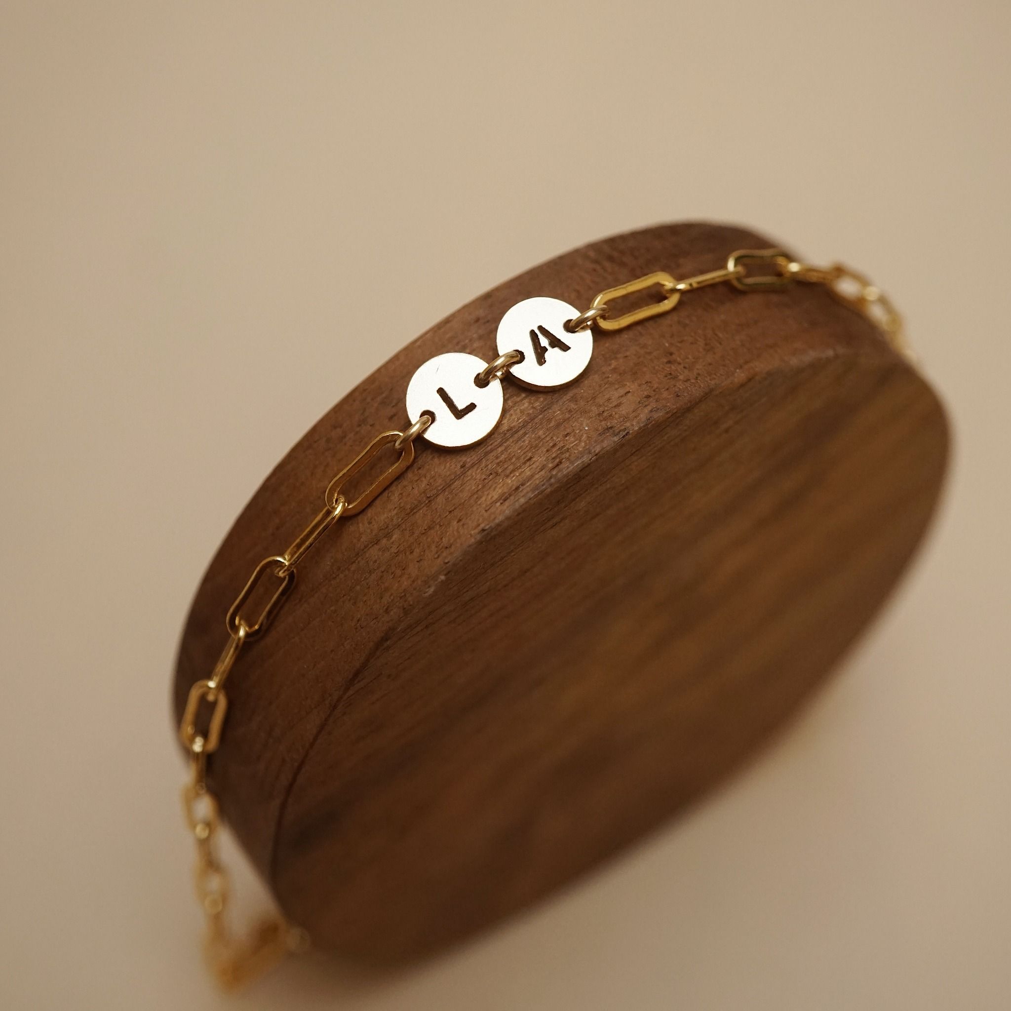  DOUBLE ROUND LETTER LINK RECTANGLE BRACELET 