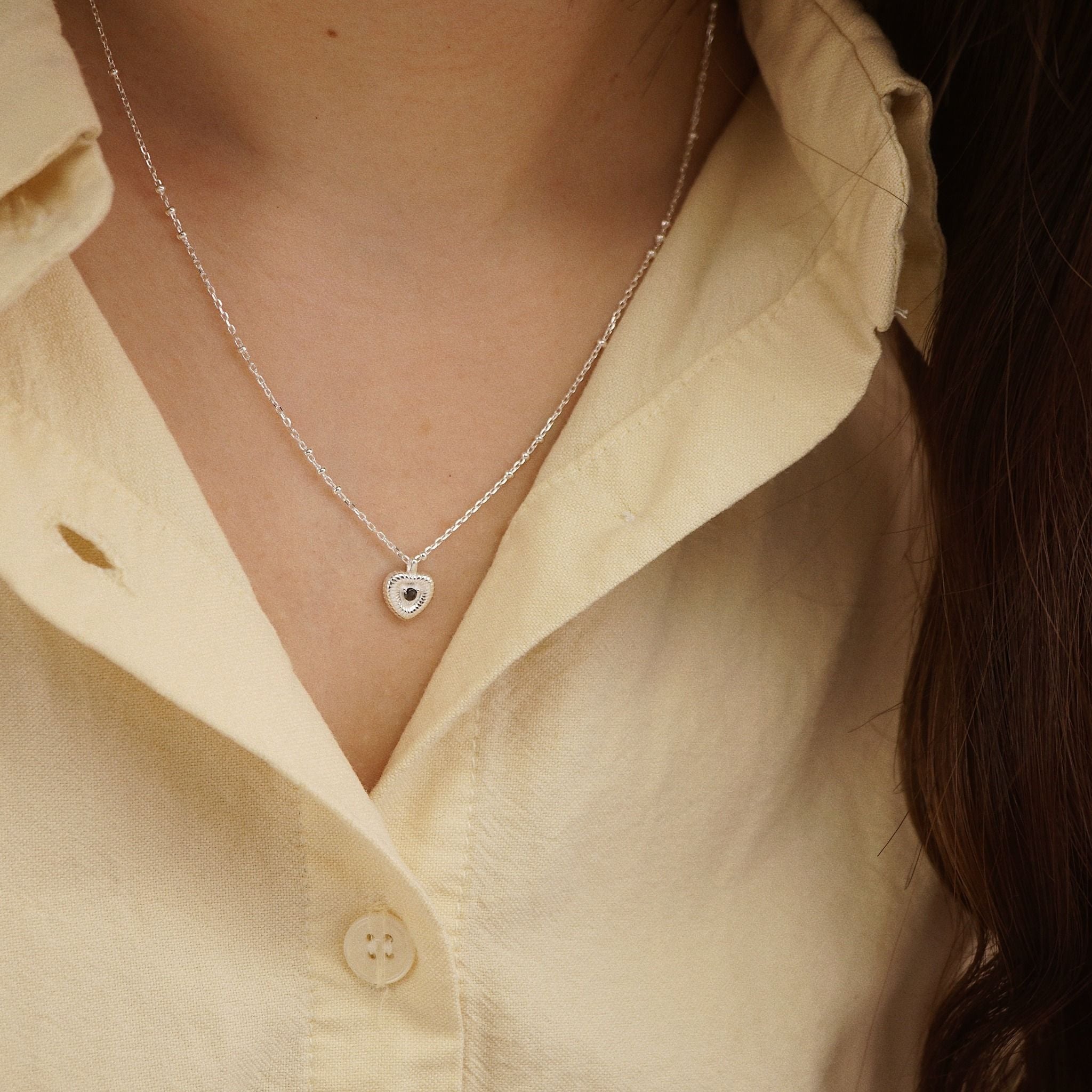  LINE HEART STONE NECKLACE (S) 