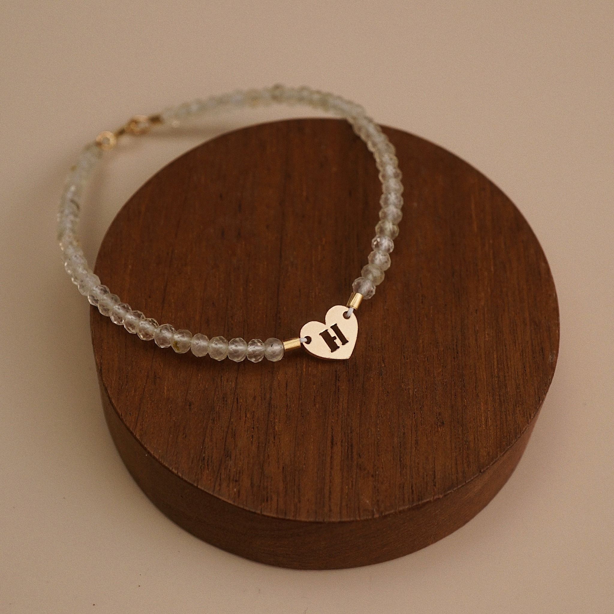  HEART LETTER LINK PREHNITE BRACELET 