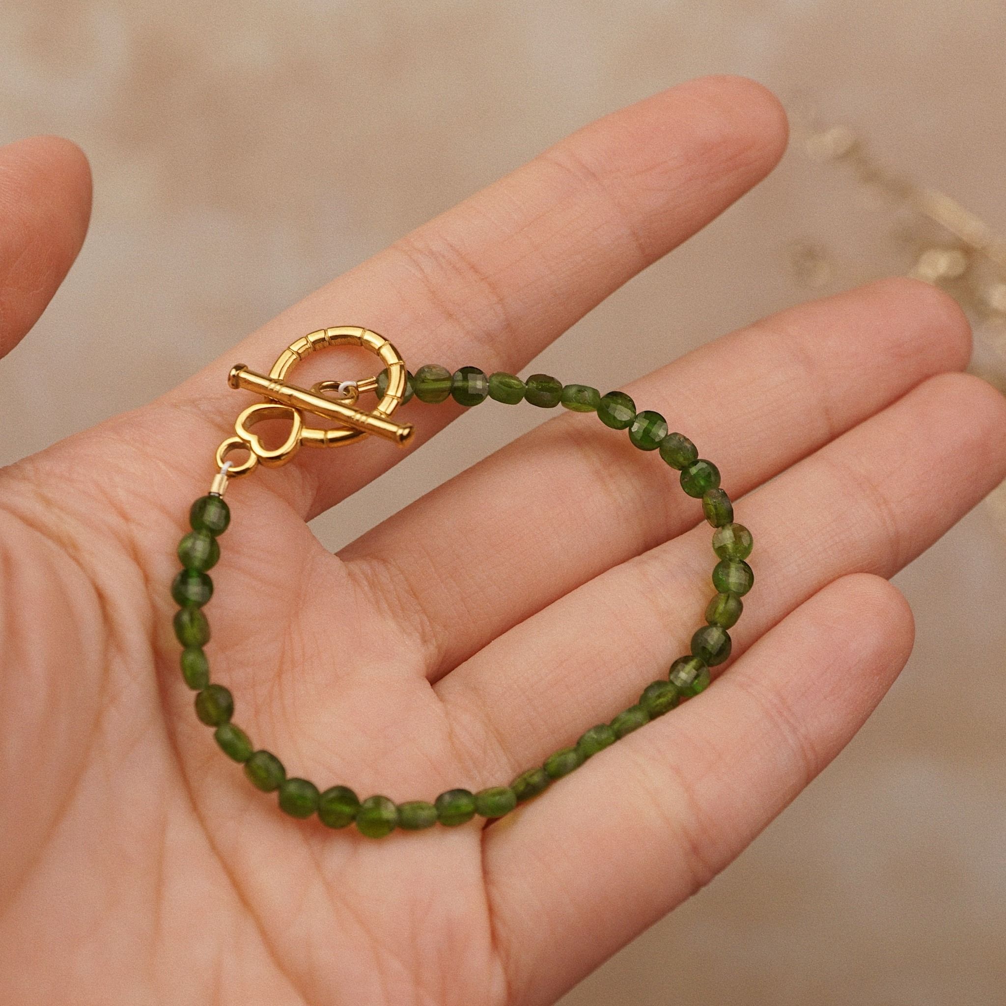  BAMBOO HEART CLASP CHROME DIOPSIDE BRACELET 