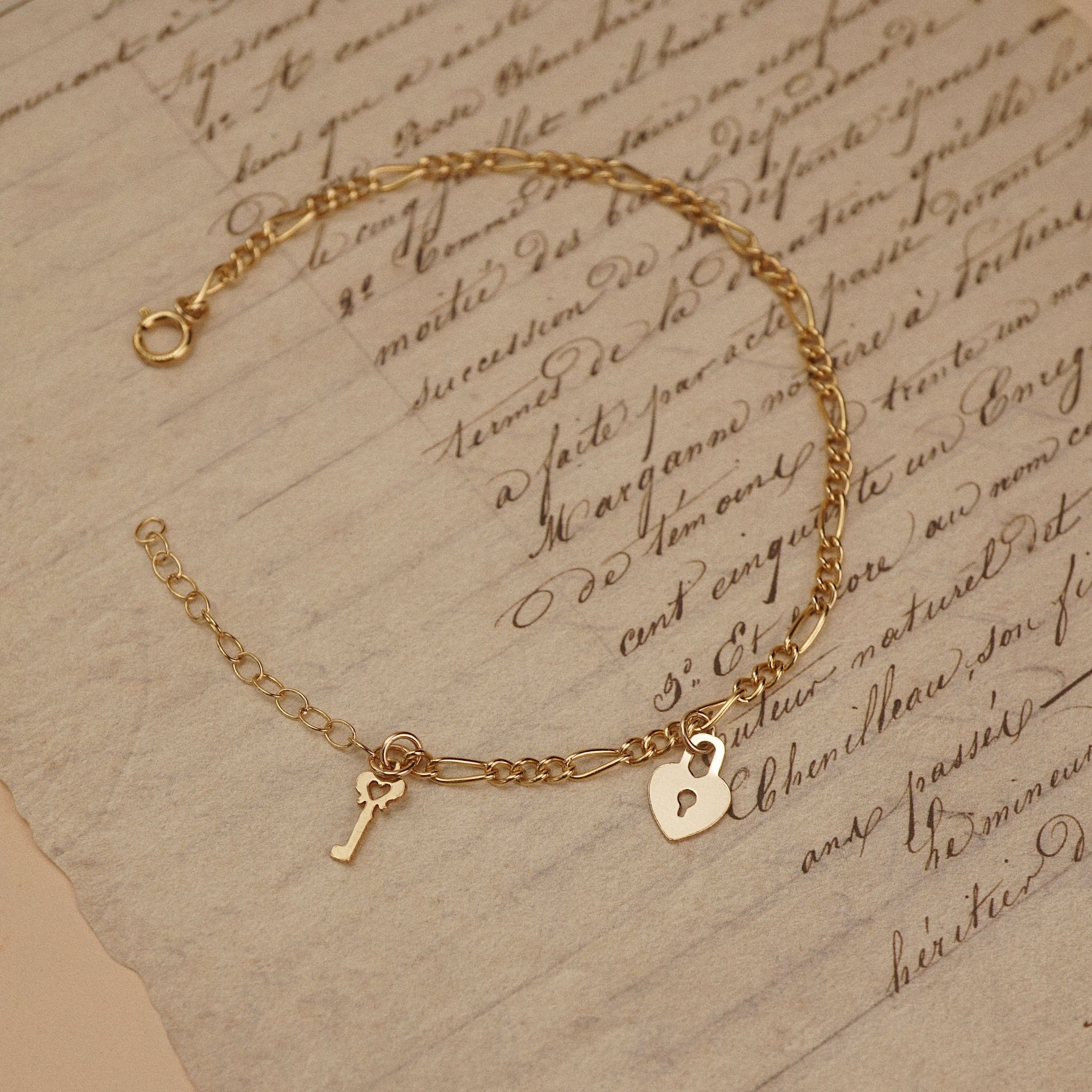  HEART LOCK & KEY OF LOVE FIGARO BRACELET 