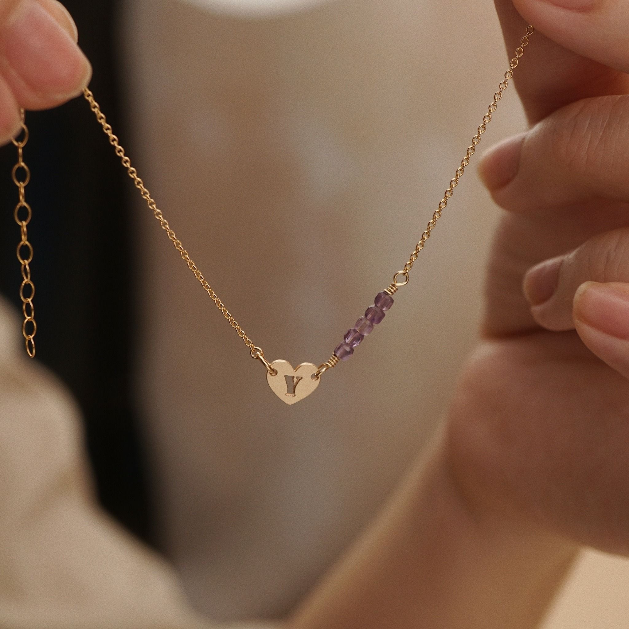  HEART LETTER AMETHYST BRACELET 