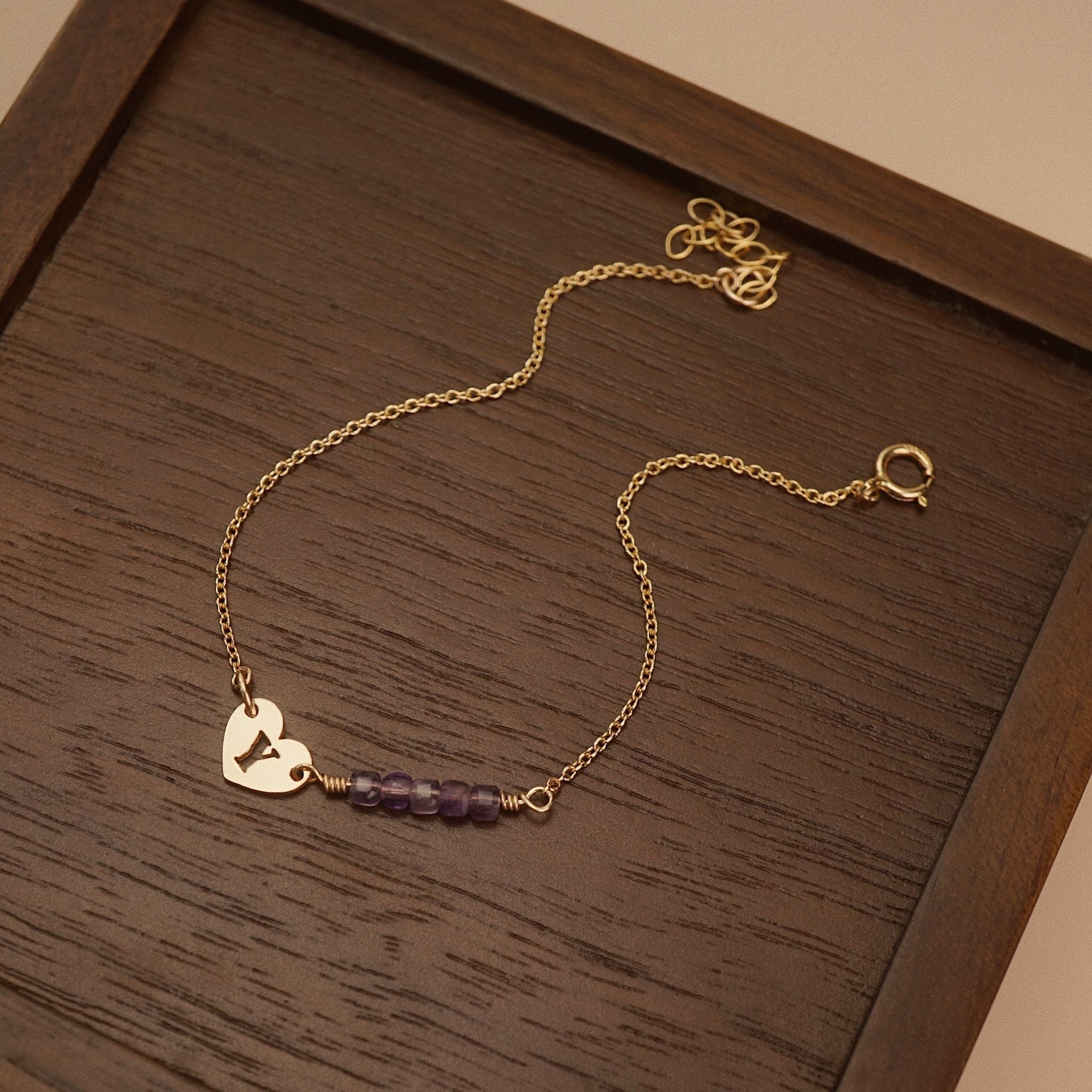  HEART LETTER AMETHYST BRACELET 