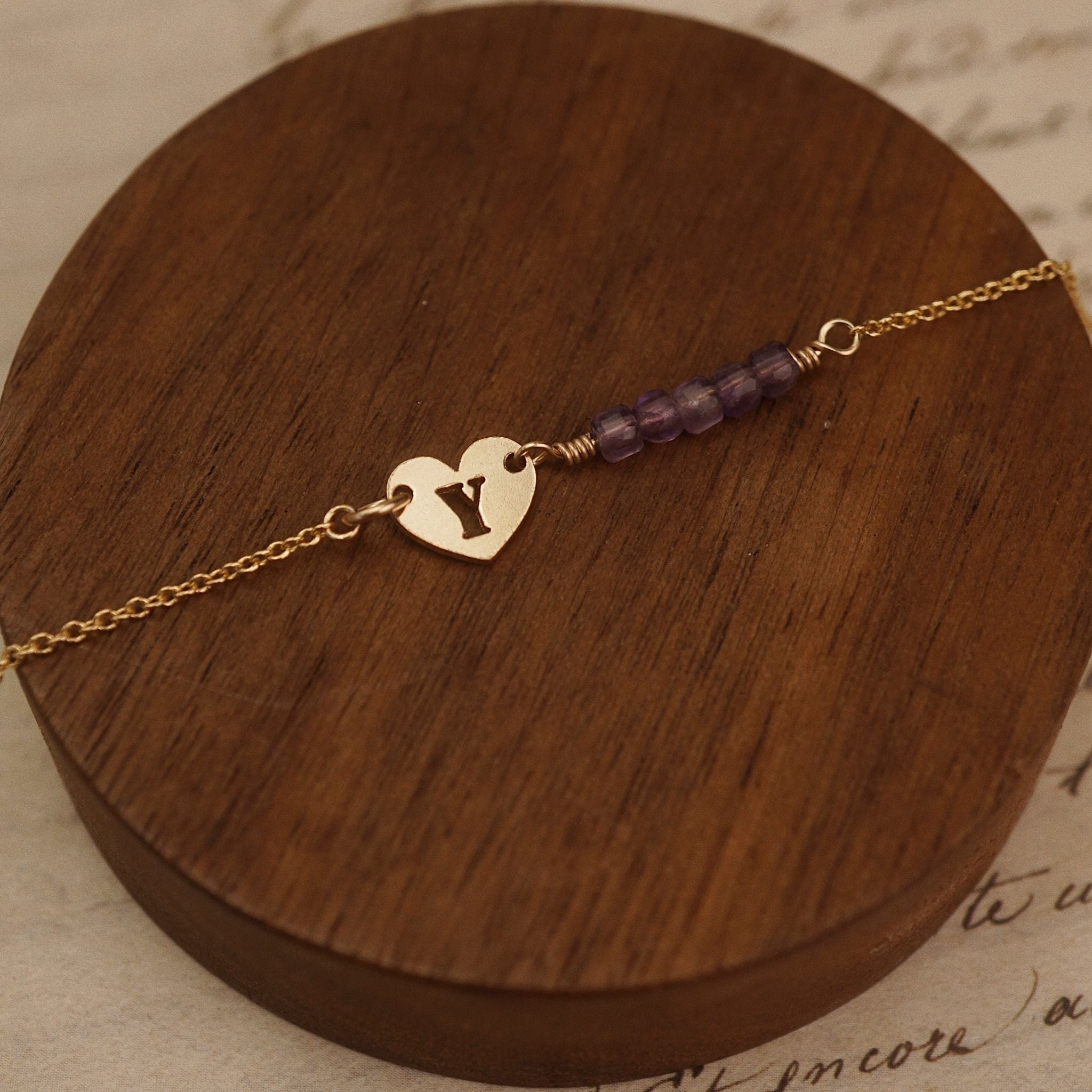  HEART LETTER AMETHYST BRACELET 