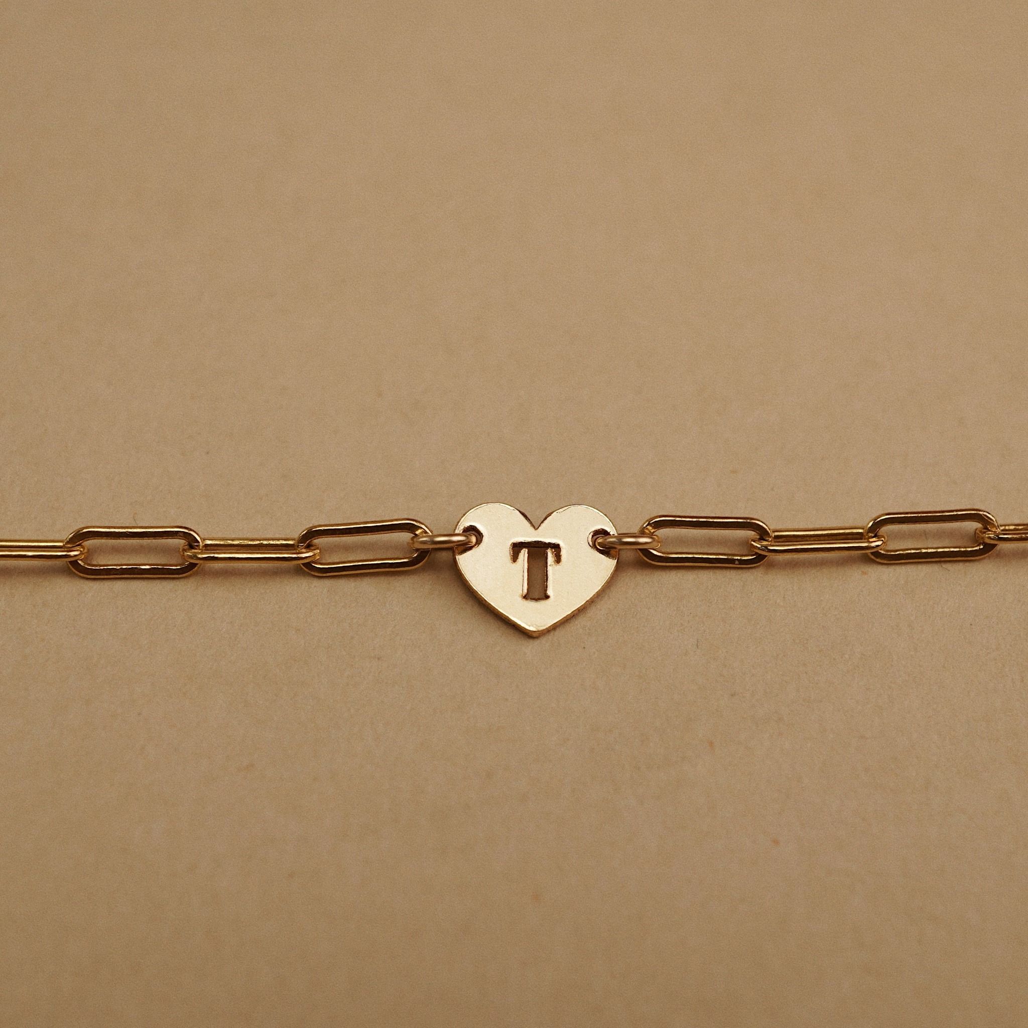  HEART LETTER LINK RECTANGLE CHAIN BRACELET 