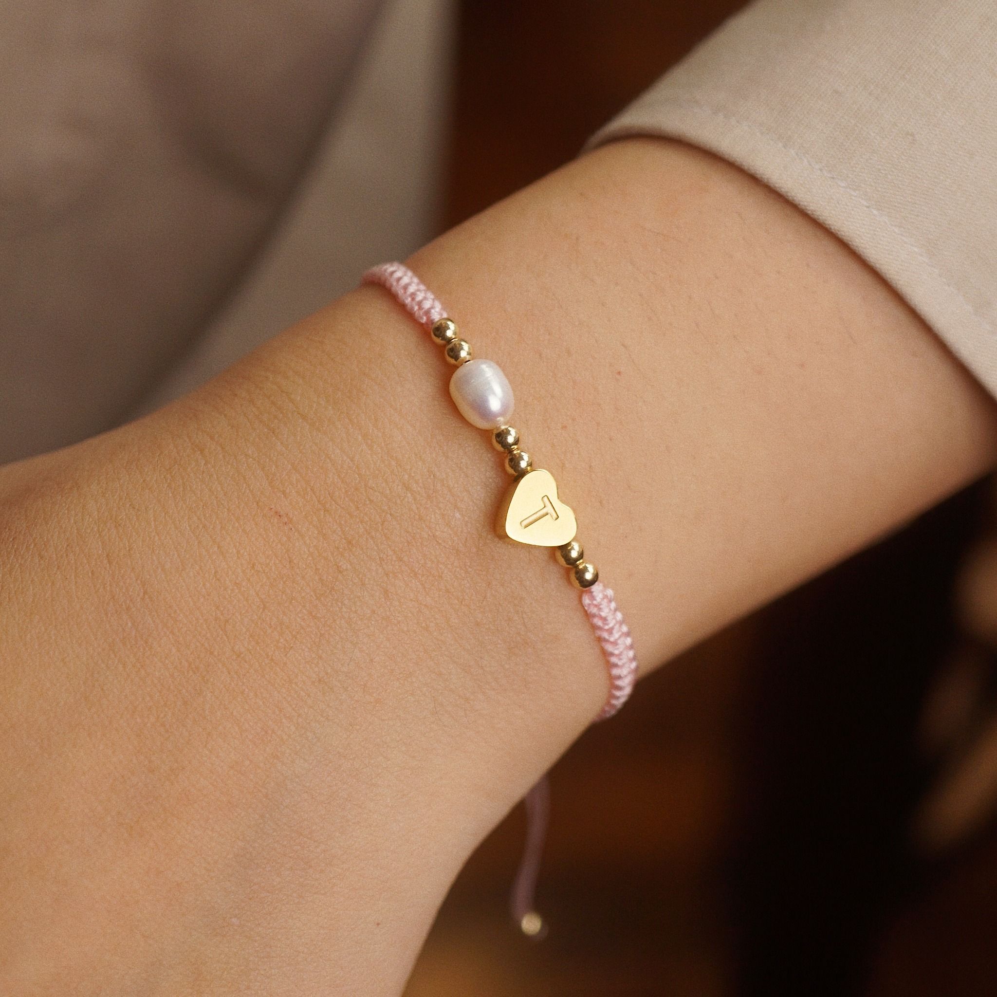  HOLLOW HEART LETTER MIX PEARL BEADED STRING BRACELET 