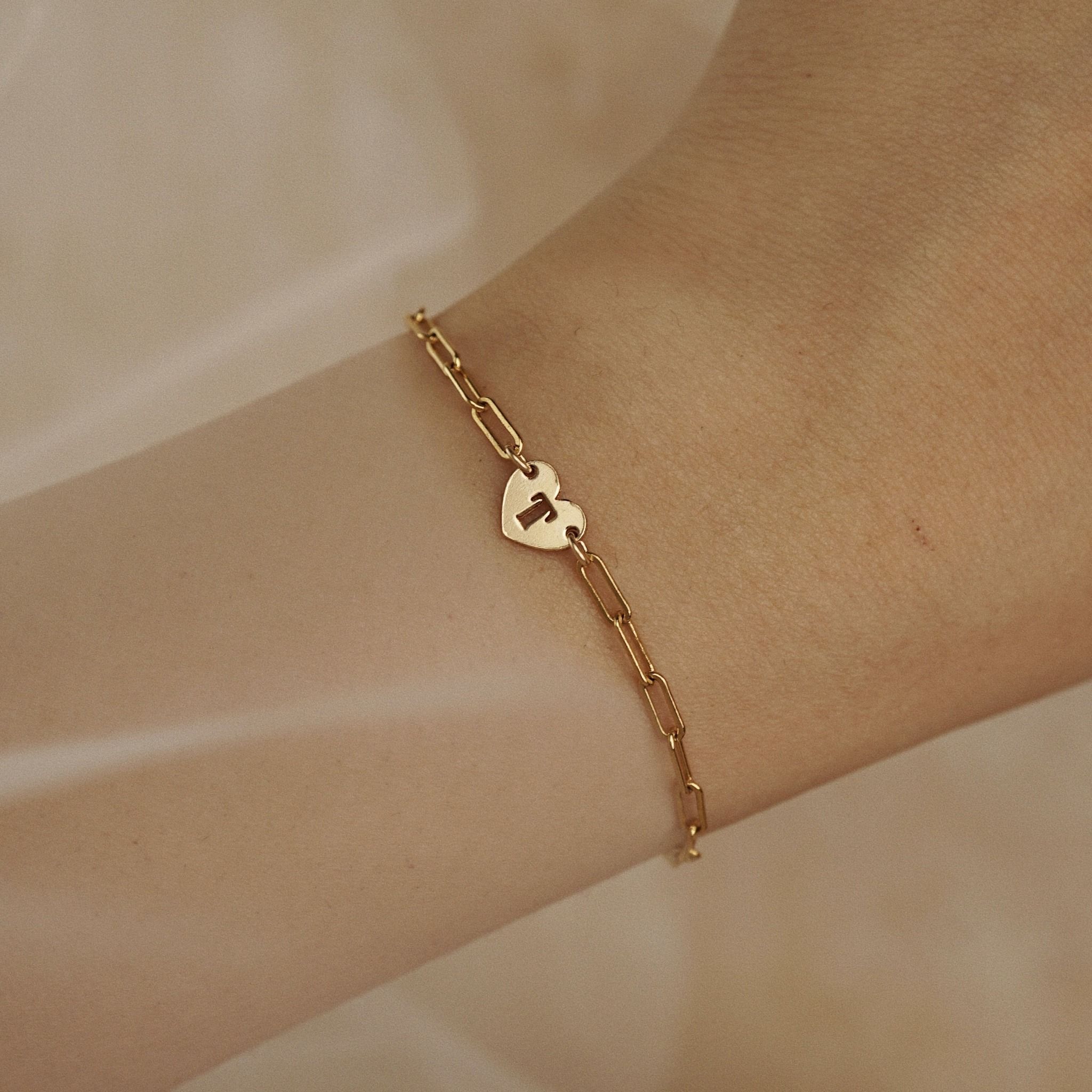  HEART LETTER LINK RECTANGLE CHAIN BRACELET 