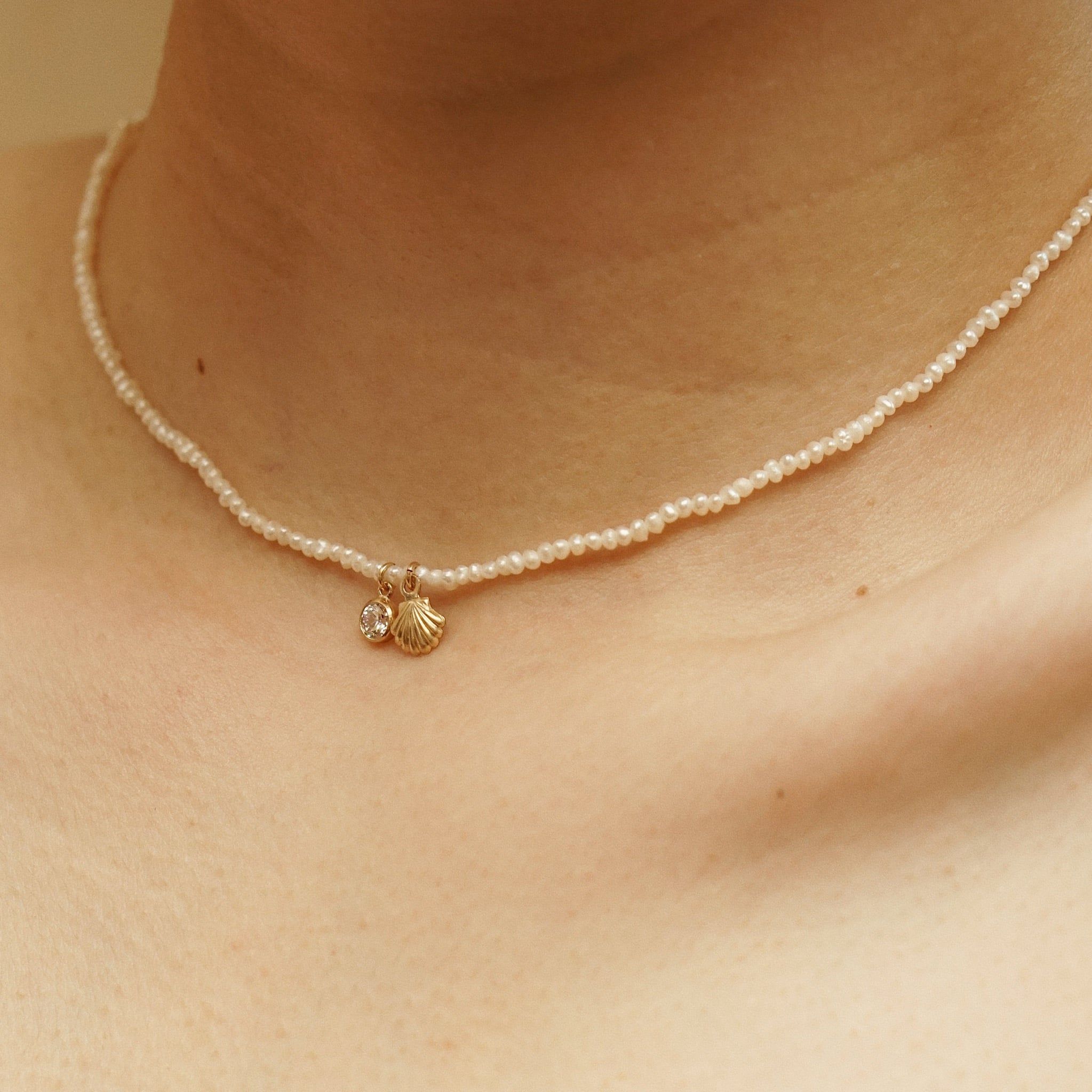  STONE SHELL BABY PEARL CHOKER NECKLACE 