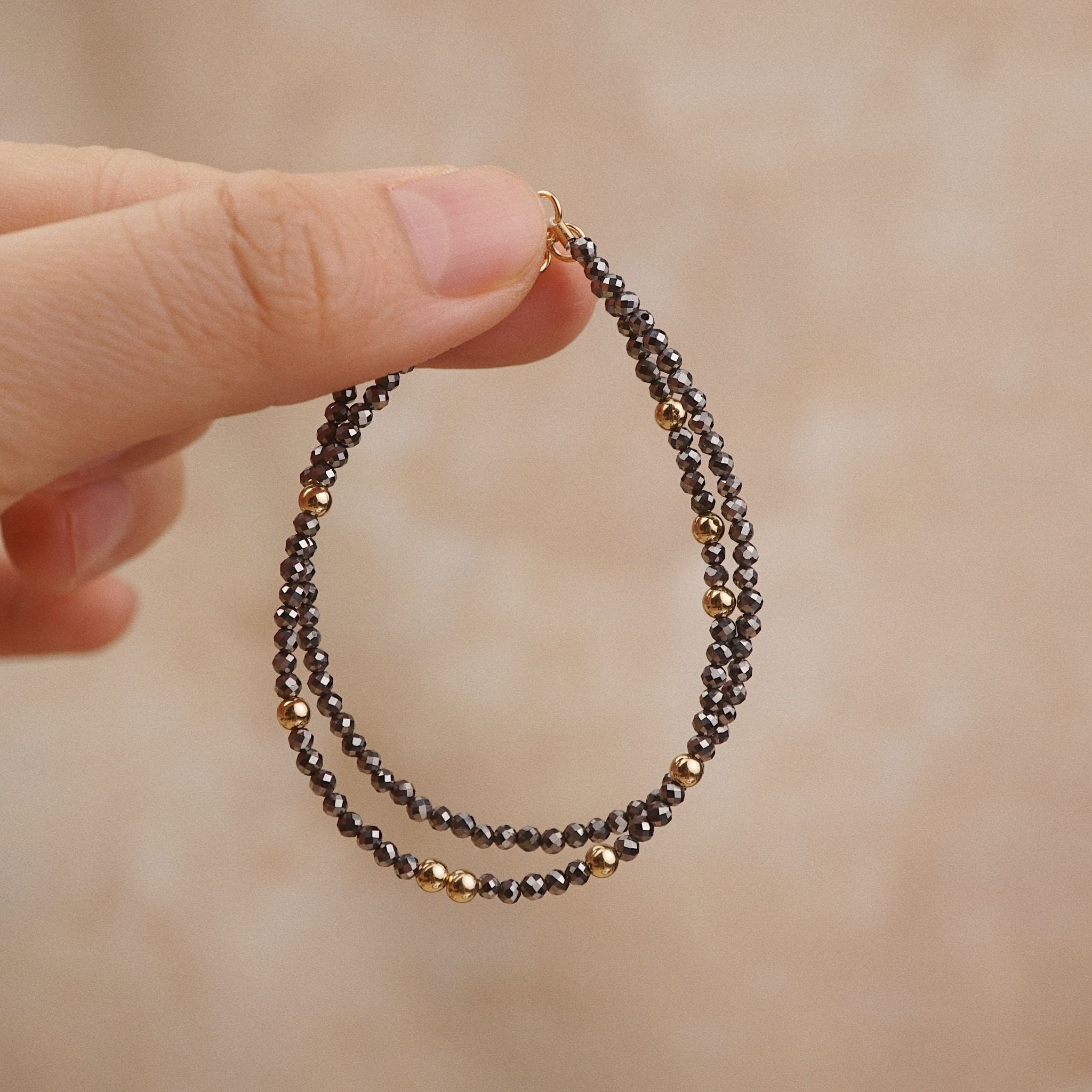  ROUND SILVER OBSIDIAN STONE BRACELET 