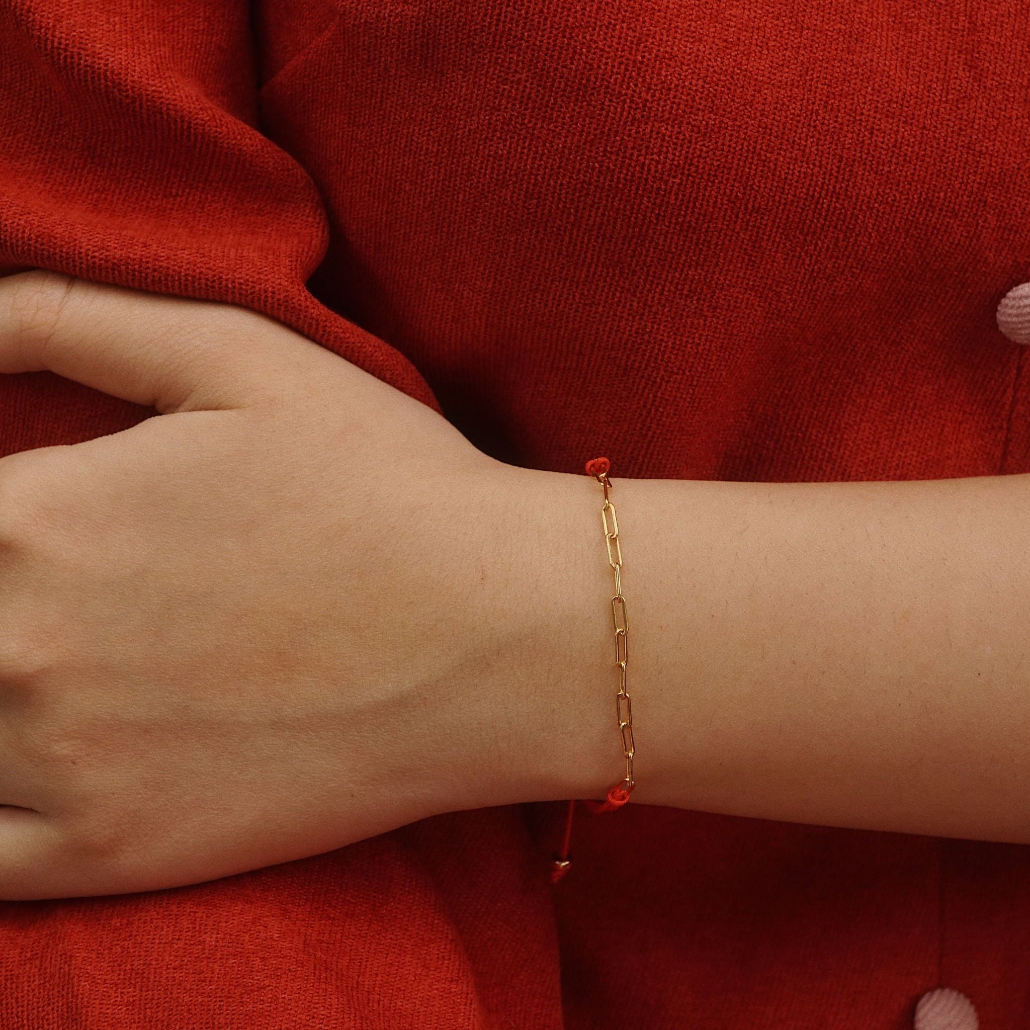  RED LUCKY STRING RECTANGLE CHAIN BRACELET 