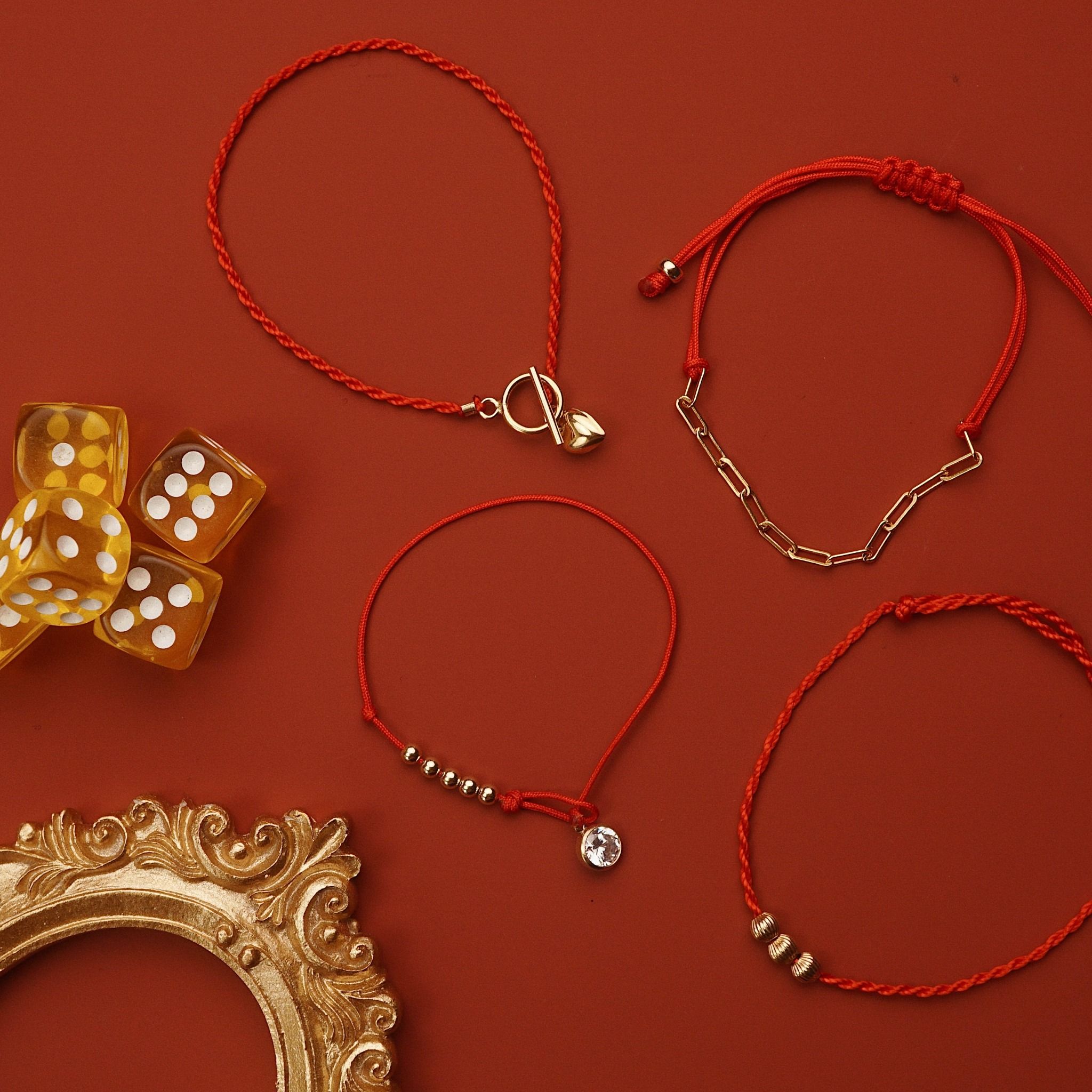  RED LUCKY STRING RECTANGLE CHAIN BRACELET 