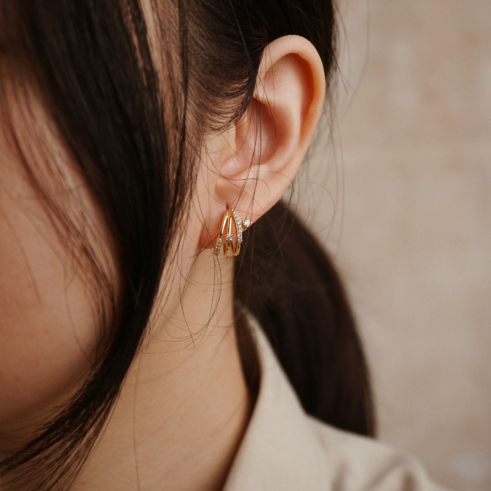  TRIO PAVE HOOP EARRINGS 