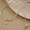  ITALIC SCRIPT LETTER - RICE SHAPE PEARL CHOKER NECKLACE 