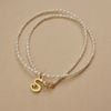  ITALIC SCRIPT LETTER - RICE SHAPE PEARL CHOKER NECKLACE 