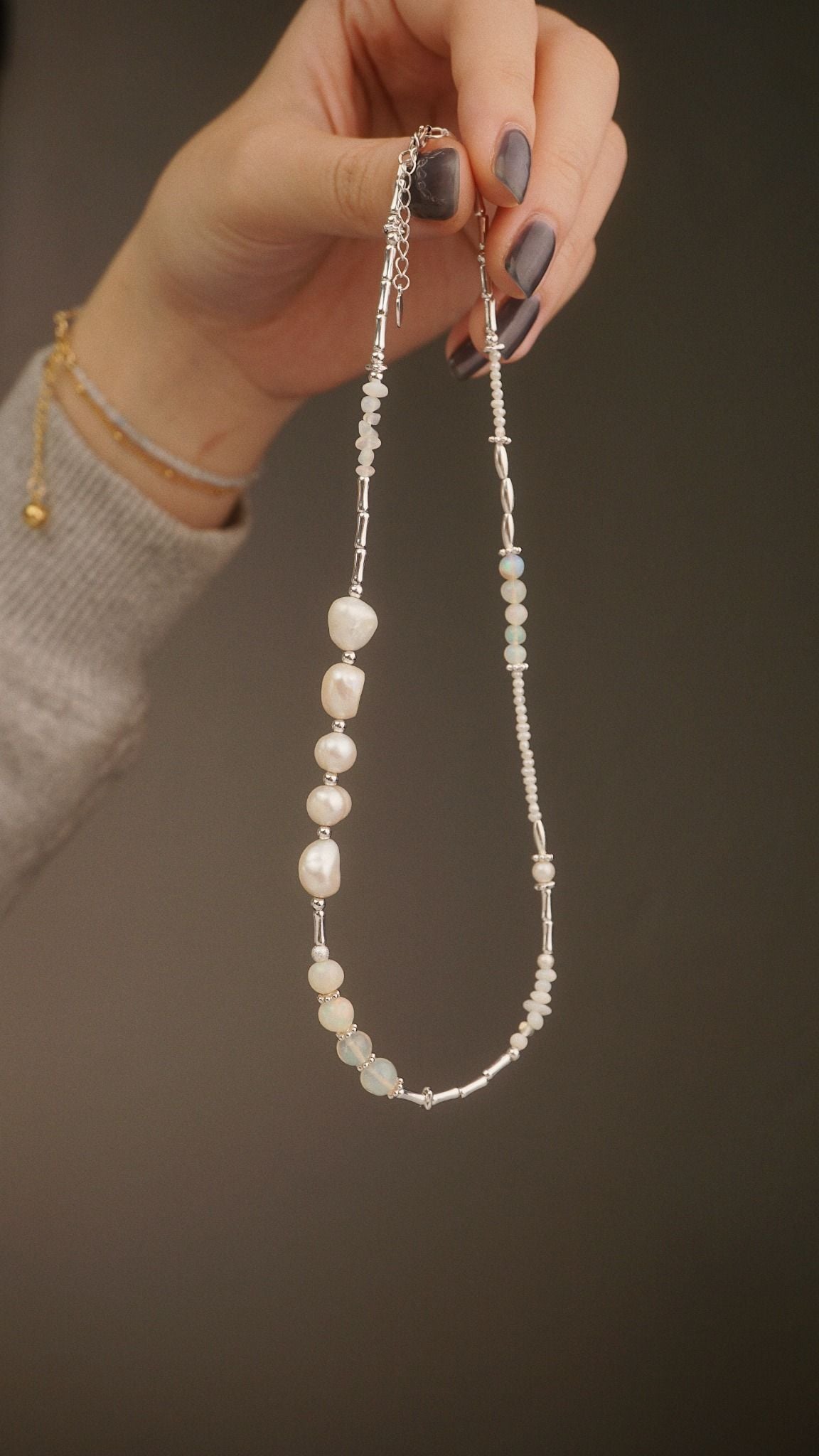  VINTAGE BAMBOO BEADED MIX OPAL PEARL NECKLACE (S) 