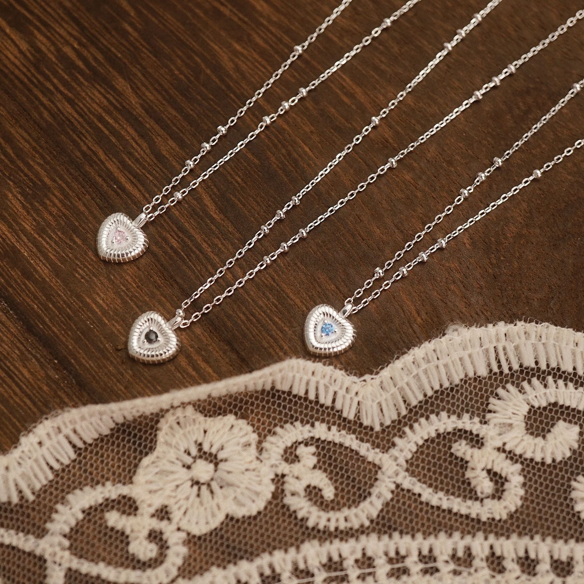  LINE HEART STONE NECKLACE (S) 