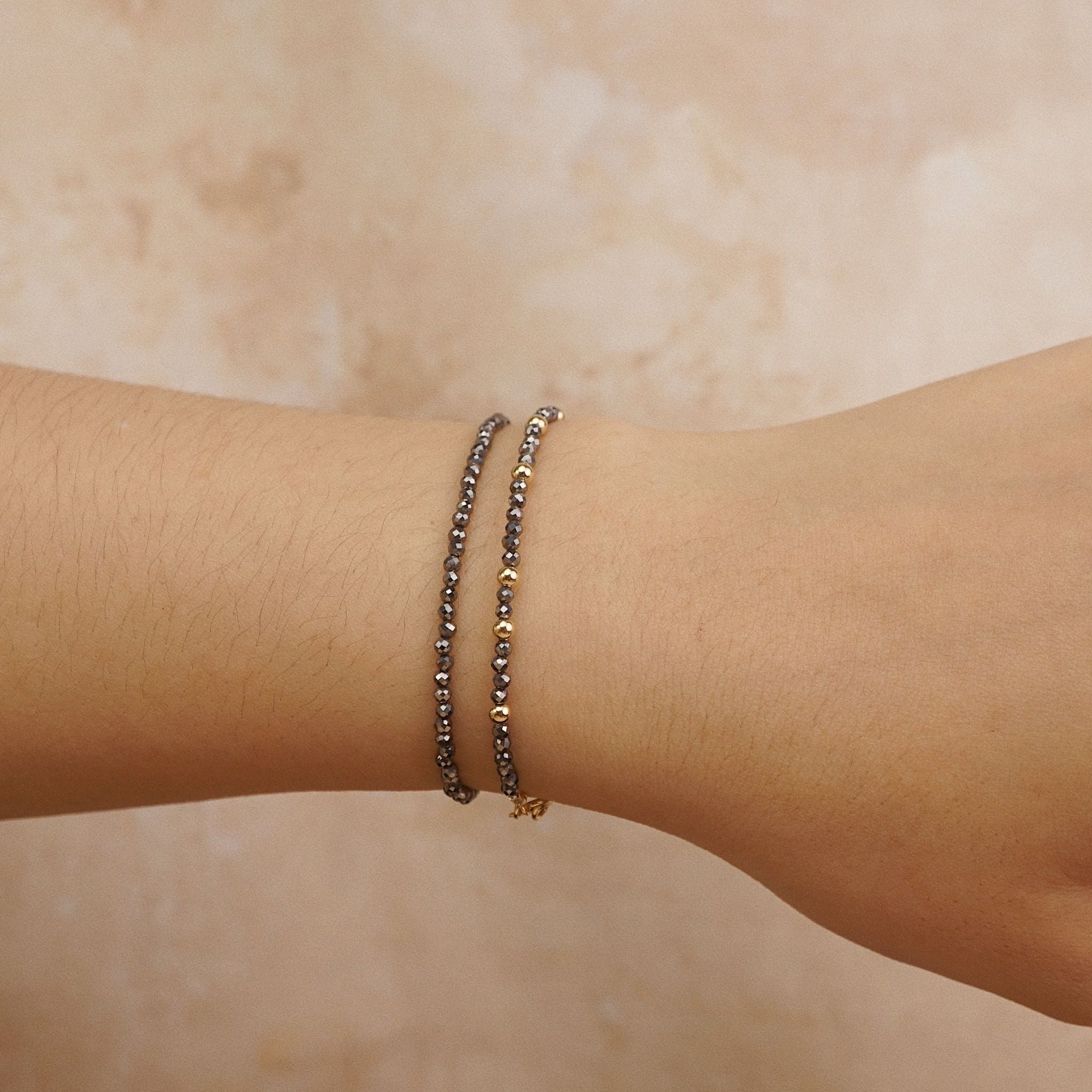  ROUND SILVER OBSIDIAN STONE BRACELET 