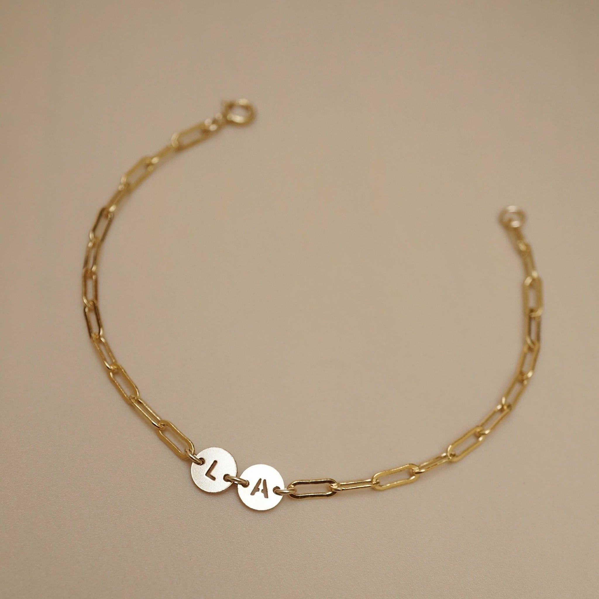  DOUBLE ROUND LETTER LINK RECTANGLE BRACELET 