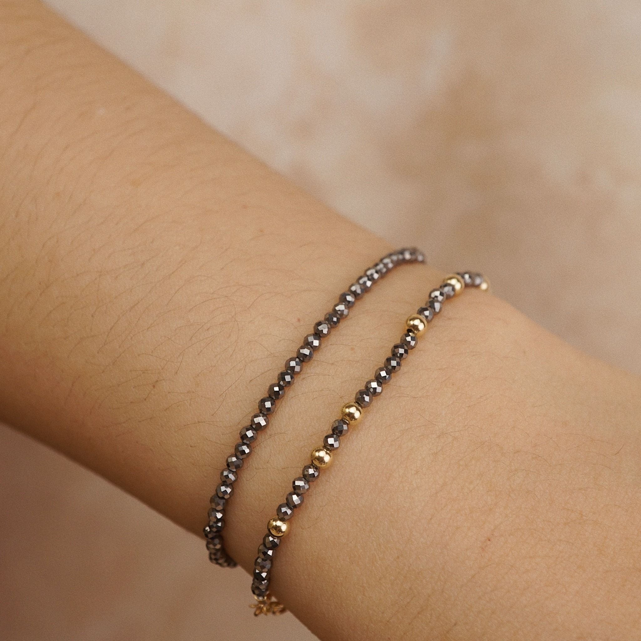  ROUND SILVER OBSIDIAN STONE BRACELET 